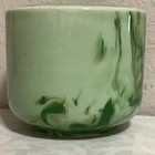 Vintage Pottery Creamy Light Dark Green Swirl 3x3 5  Flower Pot Planter Cachepot
