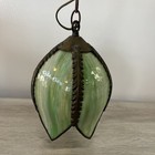 Vintage Green Tulip Slag Glass Hanging Lamp Hac2