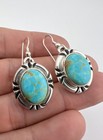 Vtg Navajo Sterling Silver  Webbed Royston Turquoise Hook Post Earrings