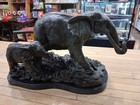 Elephant And Calf Bronze Sculpture Wildlife Figurine