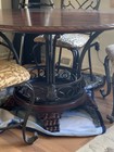 Round Dark Wood Dining Table Set W  4 Metal Chairs  Fabric Upholstered Seats