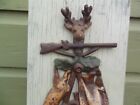 Antique Vintage Cast Iron Match Safe Holder Hunting Theme Stag Rabbit Pheasant