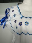 Mexican Embroidered Blouse Women Medium White Blue Huipil Boho Top
