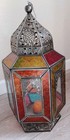 Moroccan Style Hanging Stained Glass Hexagon Shaped Candle Lantern 18 In