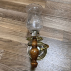 Vintage Antique Solid Brass Candle Wall Sconce With Pressed Glass