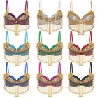 Women Sequin Beaded Belly Dance Tops Underwired Bra Tassels Bustier For Carnival