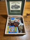 Vintage Junk Drawer Cigar Box Lot Baseball Cards  Old Coins  Pins  Gold Back  3