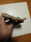 Vintage Mid Century Flat Face Atomic Cat Figurine Tan-beige W Green Jewel Eyes