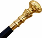 Vintage Antique Walking Cane Wooden Walking Stick Golden Brass Handle Knob Gi   