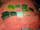 Vintage Green  Hair Comb Lot 16 Goody Usa Hong Kong Glitter  Flowers Rare