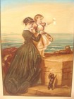 Pr Antique 19c Italian Embellished Painted Prints Mother   Daughter 