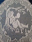 Antique Mary Card C1925 Design Filet Hand Crochet  cherub  Huge Side Doily