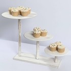 3-tier Whitewash Wooden Cake Stand Round Beaded Rim Trays Party Event Decoration