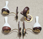 Mid Century Modern Italian Wall Sconces Set Of 3 Brass Wood Opaline Glass 50-60s