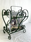 Vintage Green Metal Magazine Rack With Garden Scroll Style