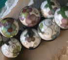 Asian Huge 16mm White Hand Made Cloisonne Long Bead Vintage  Necklace  22in