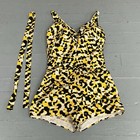1950s Mcm Ladies Bathing Suit Made In Hawaii Leopard Print W  Belt Lined Large