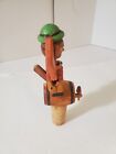 Anri Vintage Wood Bottle Cork Stopper Man Sitting On Keg Mechanical Moves Italy