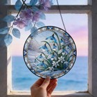 Snowdrop Flower Stained Glass Suncatcher  Blue White Floral Window Hanging
