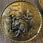 Early American Embossed Bed Warmer Brass And Wood Pair