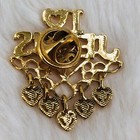 I Heart Love Jesus Gold Tone Lapel Pin W  Rhinestone Heart Charms