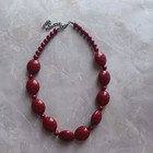 Retro Deep Red Vintage Plastic Oval   Round Collar Length Chunky Necklace