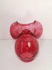 Victorian Style Large Cranberry Glass Diamond Optic Ruffled Lamp Shade Fenton 