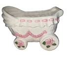 Vintage Ceramic Baby Carriage Planter It   s A Girl Retro Nursery Decor Pink
