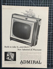 Admiral Portable Tv Television Playmate 11  Lightweight Vintage Print Ad 1963