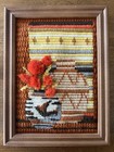 Vintage Southwest Native American Basket Pottery Weaving Needlepoint Framed Art