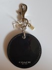 Nwt Coach Round Leather Key Chain bag Charm Animal Print Detachable Black brown