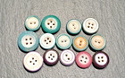 Lot Of 14 Antique Round Buttons  2   4 Hole  Purples  Teals I323