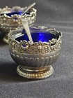 4 Vintage Raimond Silversmiths Cobalt Blue Glass Salt Cellar Bowls Each W Spoon