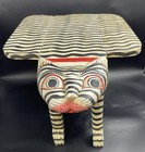 Folk Art Leopard Cat Hand Painted Plant Stand Stool Bench Indonesian 23x12 75   