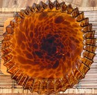 Art Glass Tortoise Shell Glass Pedestal Cake Stand With Inverted Ruffle Edging