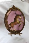 Vtg Brass Unicorn Fantasy 70s Ornate Oval Framed Wall Hanging Mirror Art 8x12   