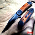 8  Classic Brown Wood Handle Spring Open Assisted Folding Blade Pocket Knife