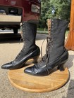 Antique Vtg Ladies Women Victorian Black Leather   Canvas Lace Up Boots