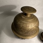 Set Of 2 Indian Antique Engraved Brass Floral Elephant Temple Claw Bells