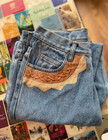 Vintage 1970s Sapman Denim Jeans     Mid-rise  Medium Wash With Suede Sunburst
