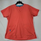 Carhartt 2 Piece Scrubs Set Womens Large Coral Pink Stretch V Neck Short Sleeve