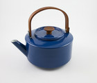 Vtg Copco Michael Lax Designs Holland Blue Enamel Tea Kettle Teak Hand In Bx Nos