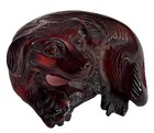 Vintage Antique  Asian Chinese Japanese Orange-red Carved Bakelite Dog Netsuke