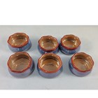 Noritake Lusterware Japan Ceramic Open Salt Cellar Set 6 Small Orange Rim Blue