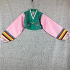 Korean Child Garment Jeogori Pink Green Stripe Floral Butterfly Embroider Hanbok