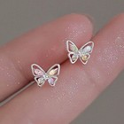 925 Silver Crystal Butterfly Zircon Earrings Ear Stud Elegant Women Jewelry Gift