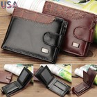 Men Leather Bifold Wallet Credit Card Holder With Flap Change Pocket Coin Purse