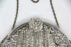 Whiting   Davis Silver Mesh Handbag Purse Rhinestone Closure Vintage Usa  Euc