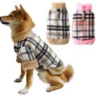 Pet Dog Winter Clothes Warm Grid Jacket With Fur Collar Cotton Outfits Coat Vest