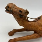 Vintage Camel Figure Leather Wrapped Brown Figurine Glass Eyes Home Decor Office